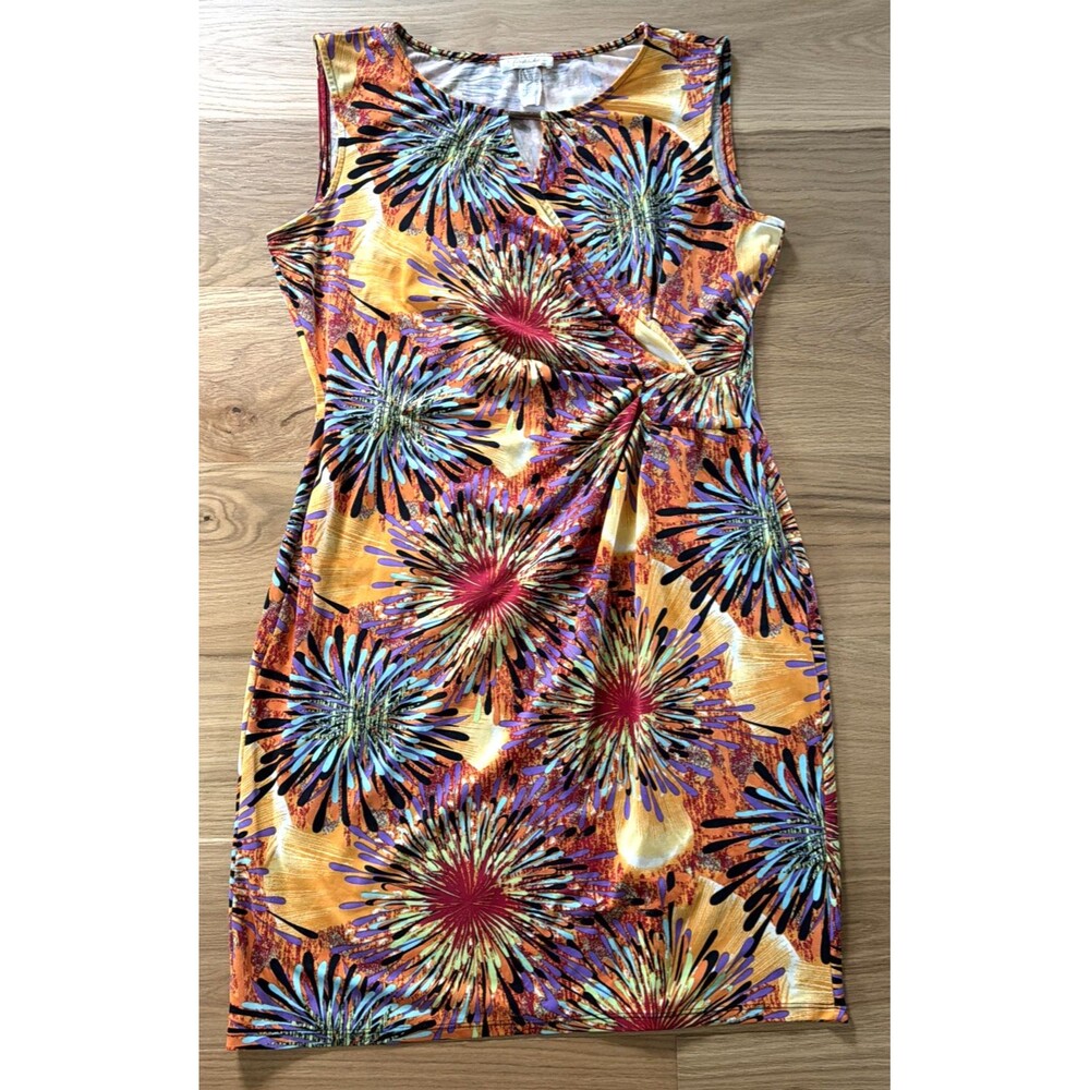 Vtg Prelude Womens Sleeveless Dress M Bright Fireworks Print USA Whimsical 80s